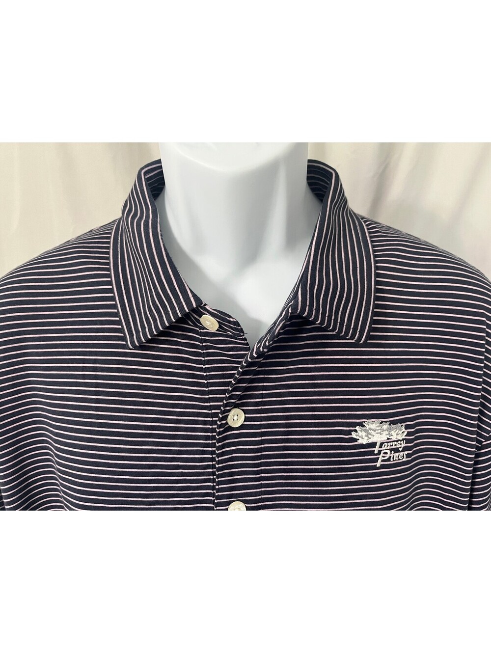 Dunning Golf Men's Blue Pink Striped Torrey Pines Performance Golf Polo Shirt XL